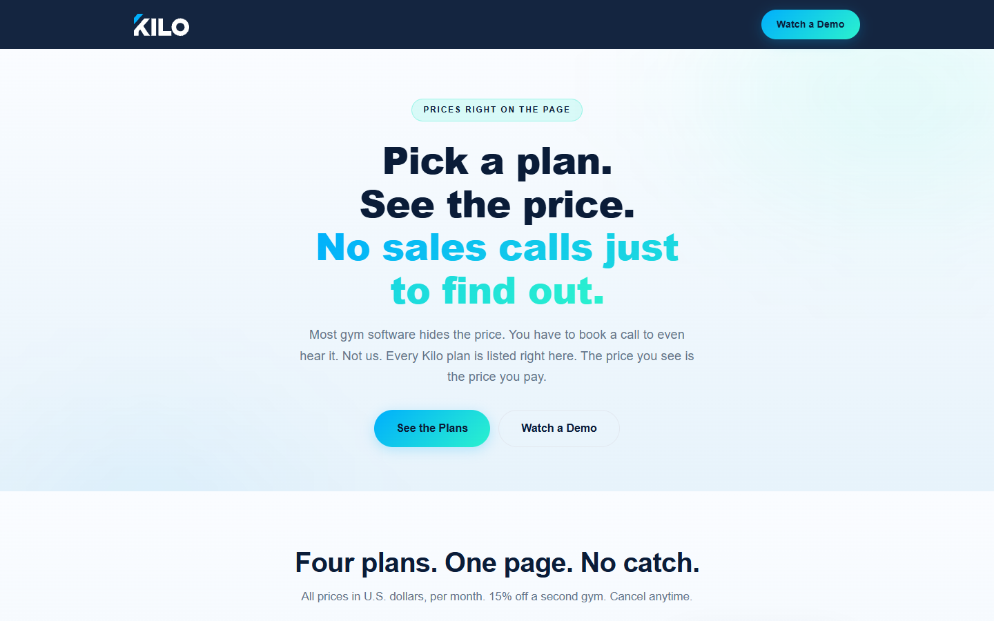 Clear Pricing landing page hero